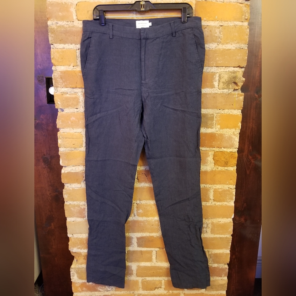 SHADES OF GREY BY MICAH COHEN Dark Blue Casual Pants Size 34 Preppy Office Linen
